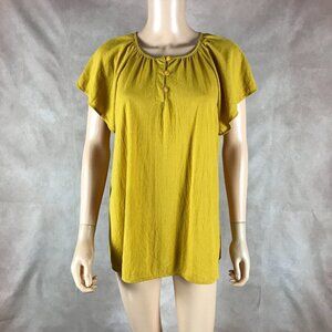 VISION USA Flutter Sleeve Golden Yellow Soft Top Size SMALL
